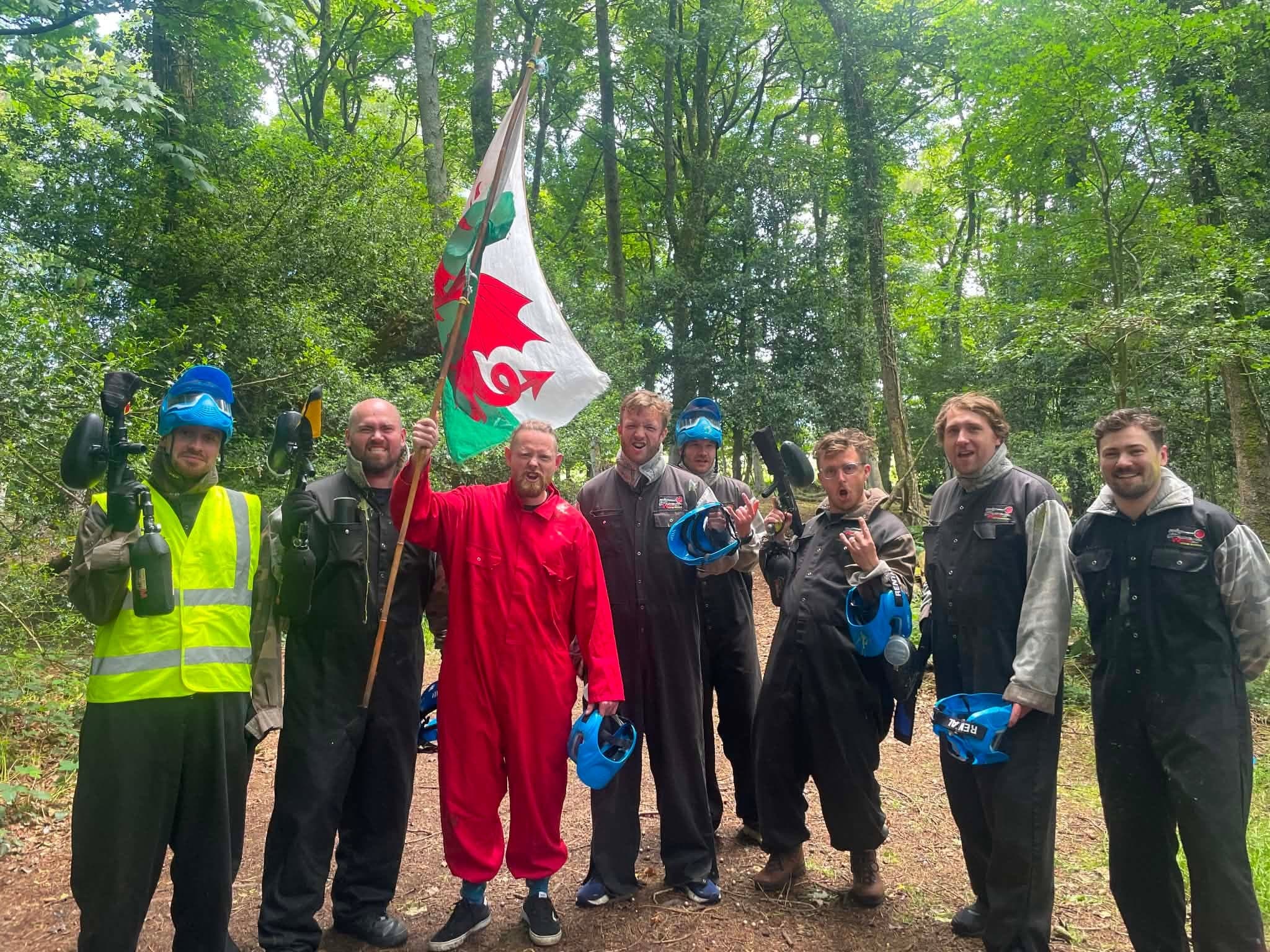 Stag do group photo at Paintball Wales